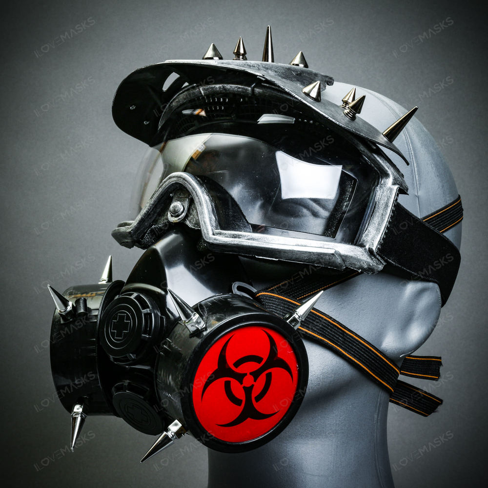 Silver Steampunk Spike Ski Goggle Clear Lens w/ Red Hazard Party Halloween Mask